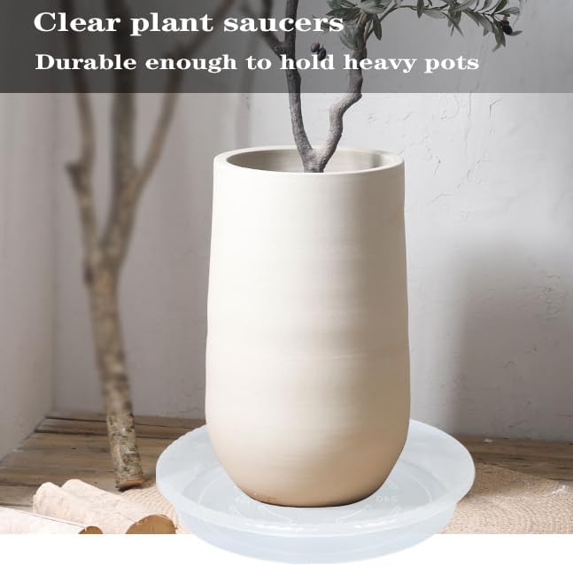 Plant Saucer 6 Pack of 14 inch, Clear Plastic Flower Plant Pot Saucer, Heavy Duty Plant Drip Trays Saucers for Indoor, Plant Water Tray for Planters