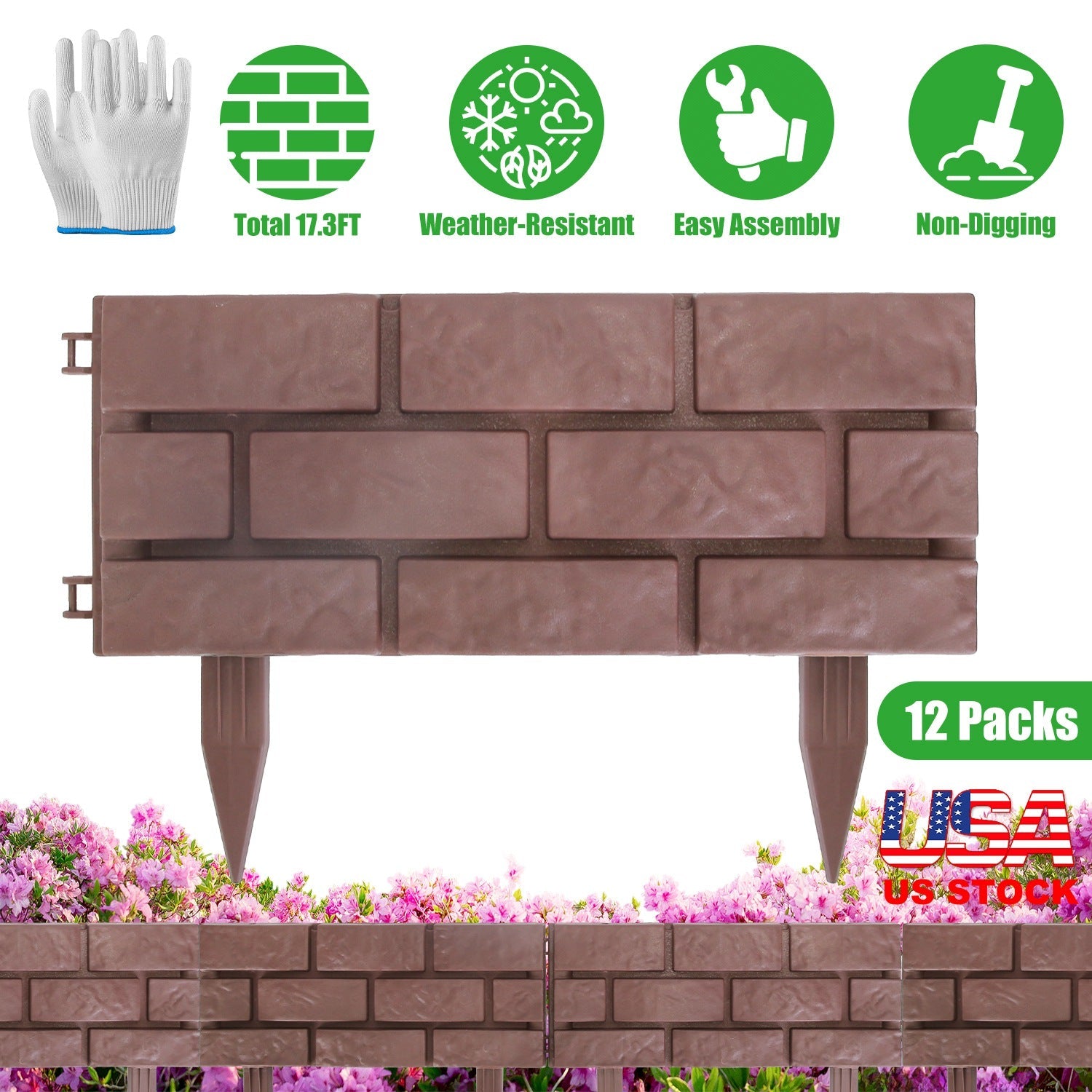 Garden Border Edging Panels 12-Pack with Rotatable Connectors