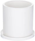 Plant Pots 10 Inch Ceramic Planter with Drainage Hole and Saucer, Matte White Modern Cylinder Planter Pot for Indoor Outdoor Plants Flowers, Full Glazed Finish