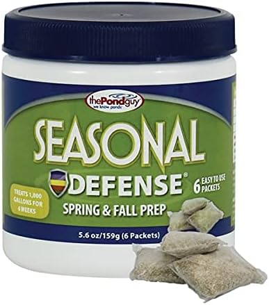 The Pond Guy Seasonal Defense, Spring & Fall Beneficial Bacteria, Barley & Enzymes, Cold Water Pond Sludge & Scum Treatment, Fish & Plant Safe, 6 Packets