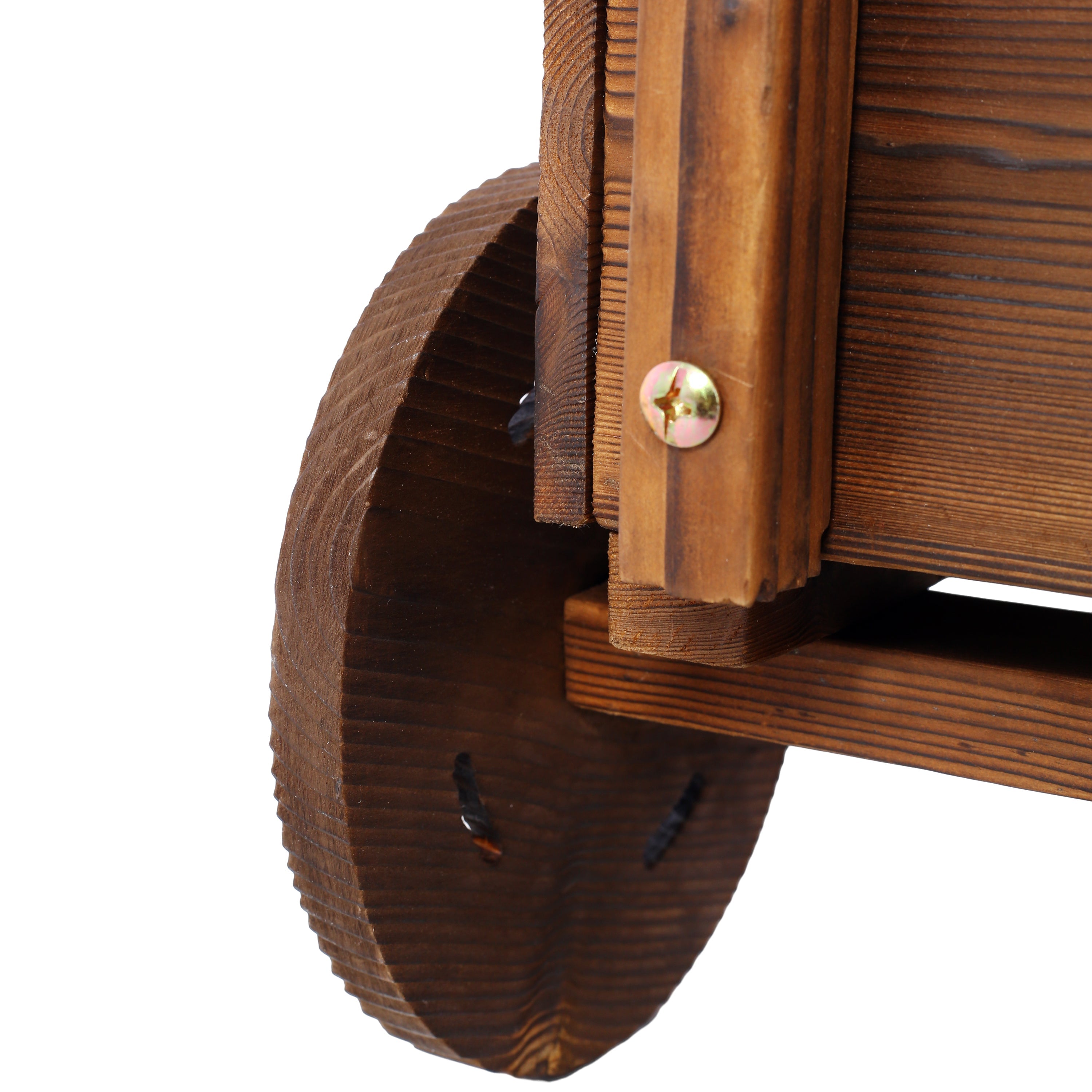 Wooden Wagon Planter Box, Mobile Garden Planter with Wheels, Handle, Drain Hole, Brown Wood, 26.5 x 14.1 x 21.2 inches