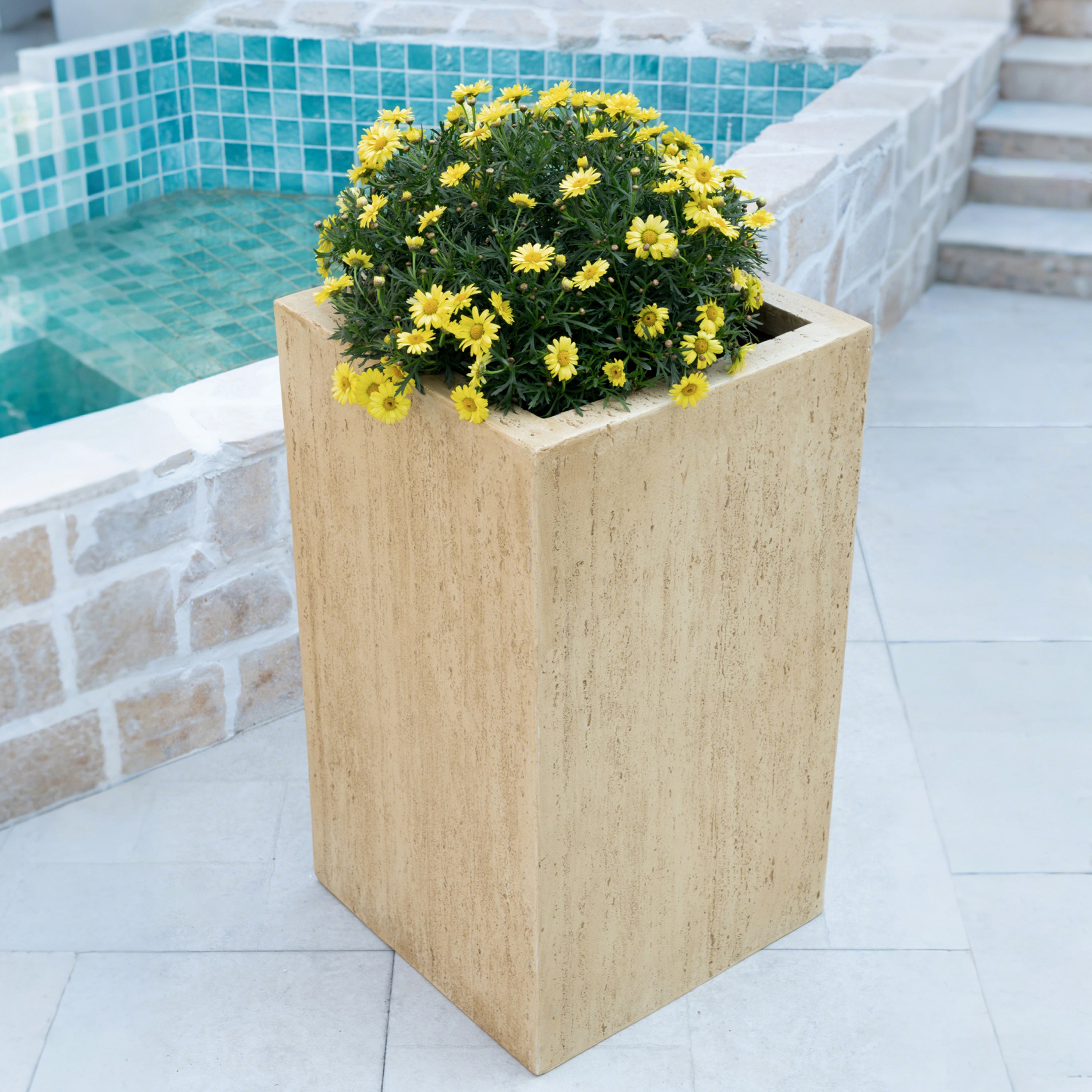 MGO Handmade Planter Box, Travertine Finish, 27''H