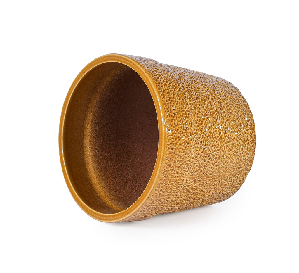 3 Pieces Ceramic Flowerpot, Modern Planter for Patio, Garden or Windowsills - Antique Yellow