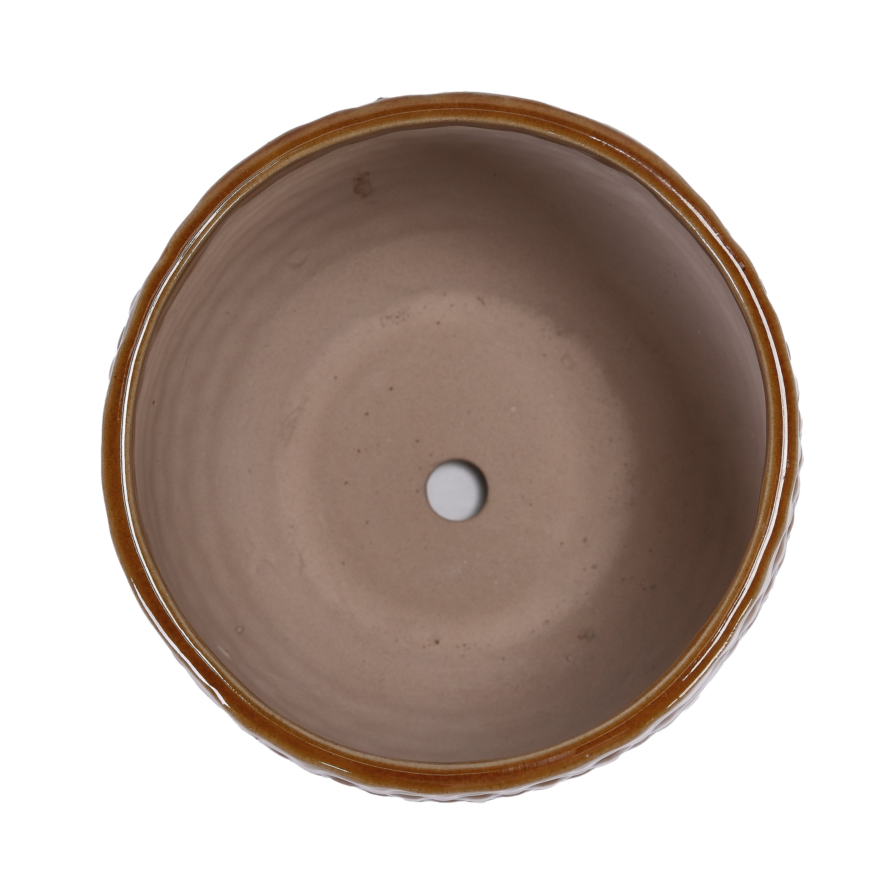 3 Pieces Ceramic Flowerpot, Modern Planter for Patio, Garden or Windowsills - Orange & Dark Brown