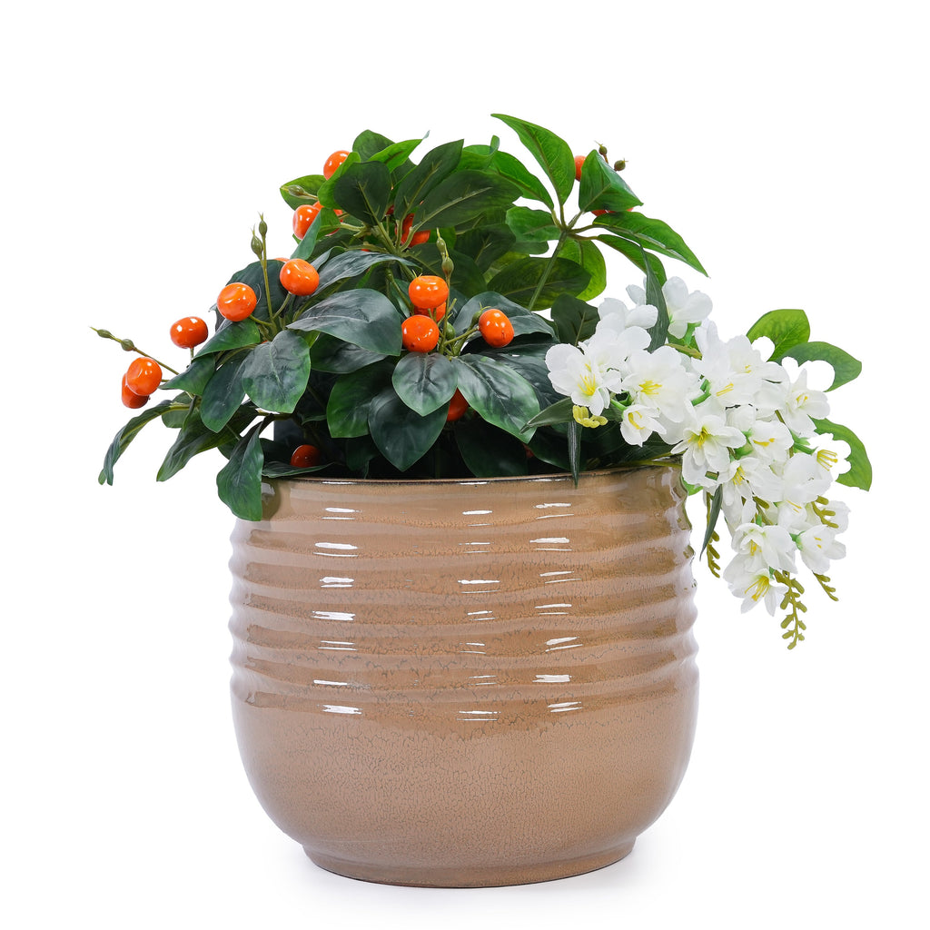 Set of 3 Ceramic Flowerpot, Modern Planter for Patio, Garden, Windowsill - Antique Bronze