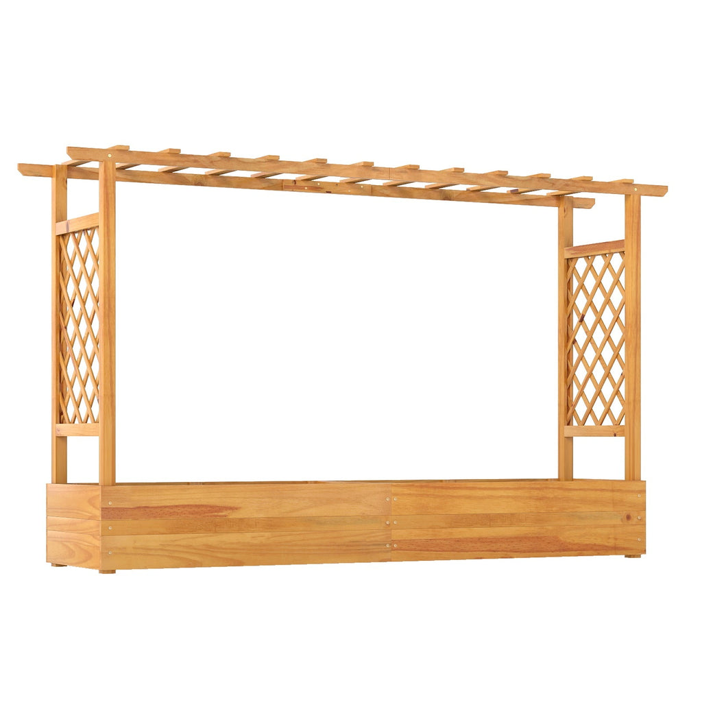 45 Inch Wooden Raised Garden Bed with Lattice Trellis for Outdoor-Natural