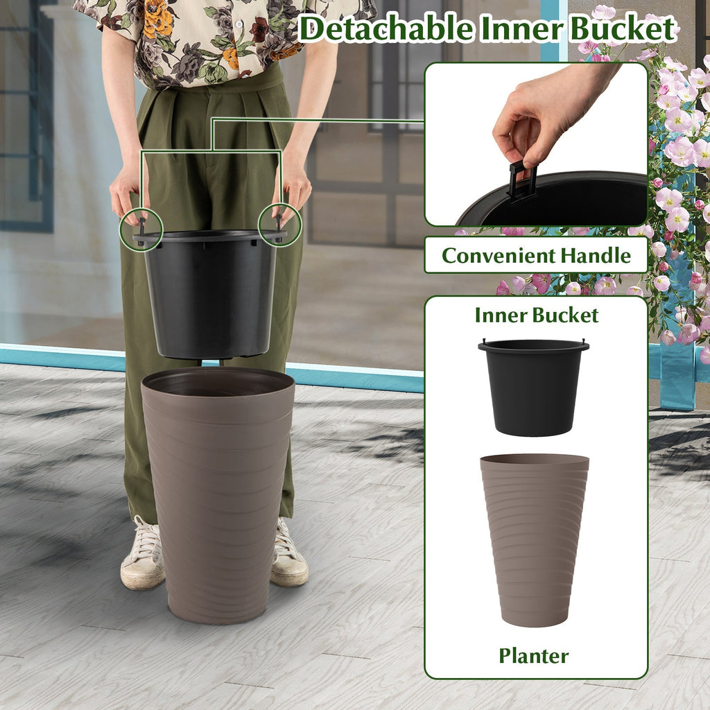 45 cm Tall Flower Pot Set of 2 with Insert Bucket and Handle Design-Brown