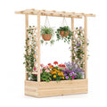 45 inch Tall Wooden Raised Garden Bed with Side Trellis and Hanging Roof