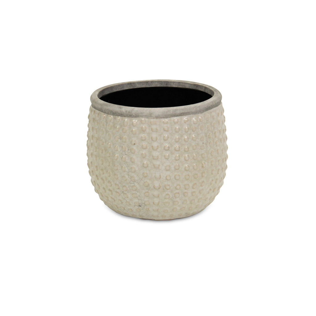 6" Beige Dot Ceramic Indoor Outdoor Round Pot Planter
