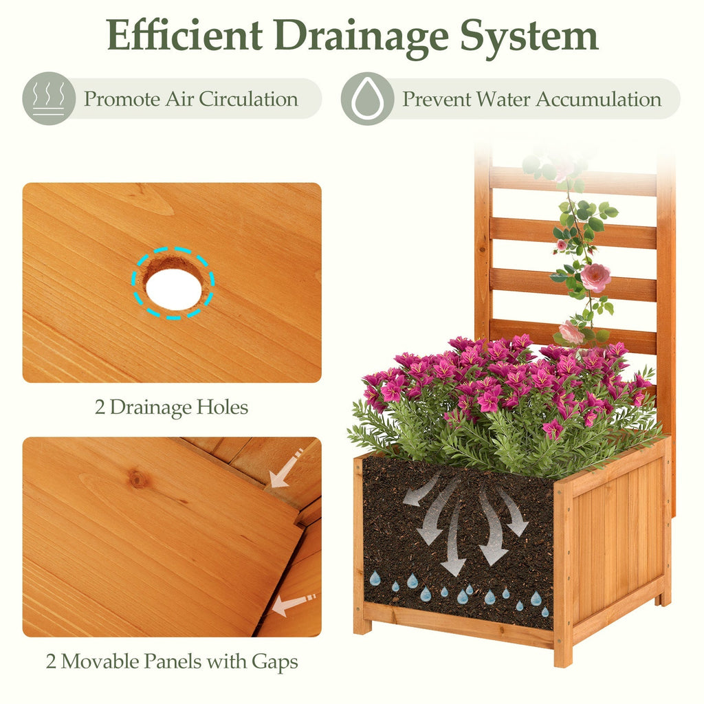 48 Inch Wood Raised Garden Bed with Trellis with Drainage Holes-Natural