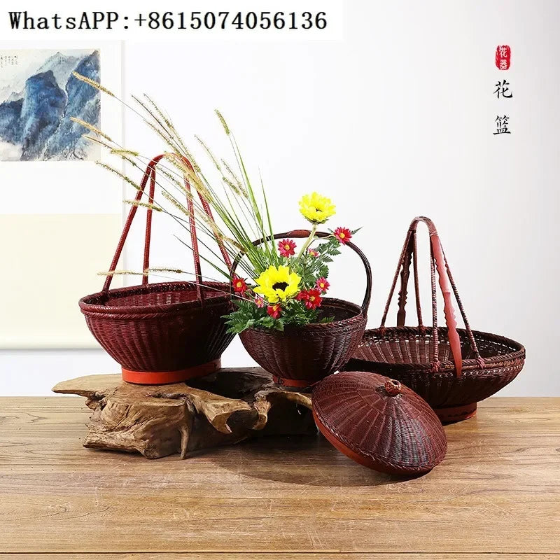 Hand-Woven Ancient Chinese Bamboo Flower Basket – Scholar Studio Ikebana Vessel