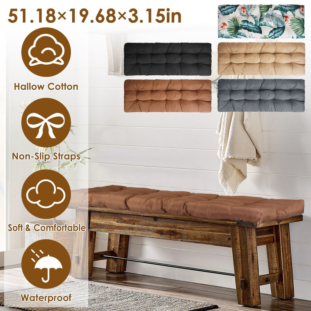 Bench Seat Cushion For Indoor Outdoor Furniture Non Slip Long Chair Cushion with Ties Strap Waterproof Swing Cushion 51.18x19.68IN For Garden Patio Ba