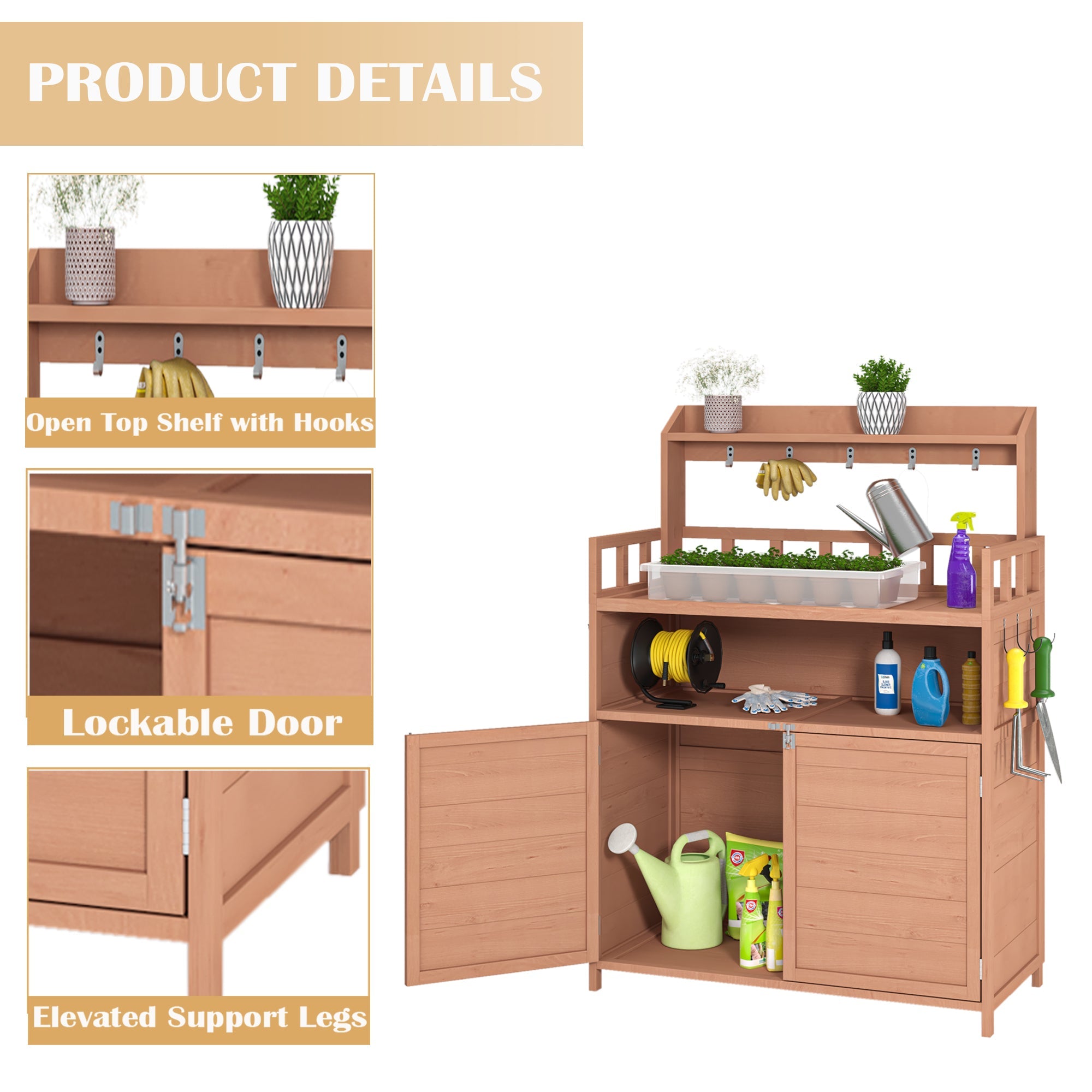Outdoor Gardening Work Station with Storage Cabinets