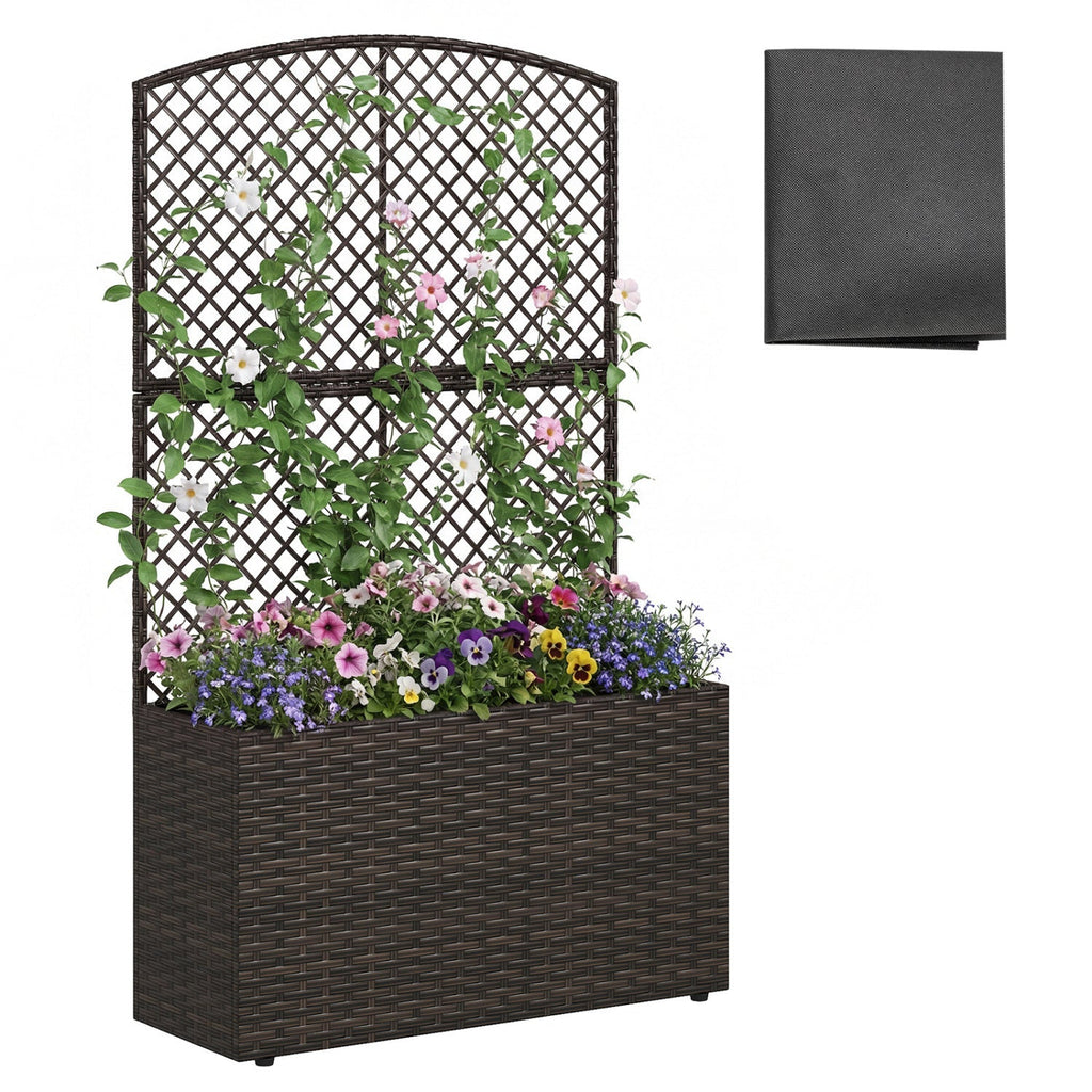 49 Inch Raised Garden Bed with Trellis and Wicker Planter Box