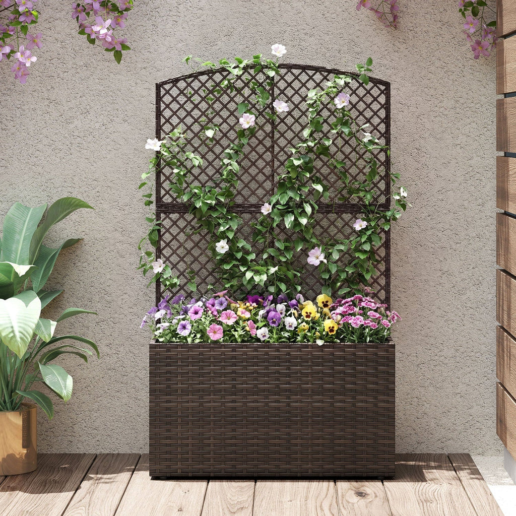 49 Inch Raised Garden Bed with Trellis and Wicker Planter Box