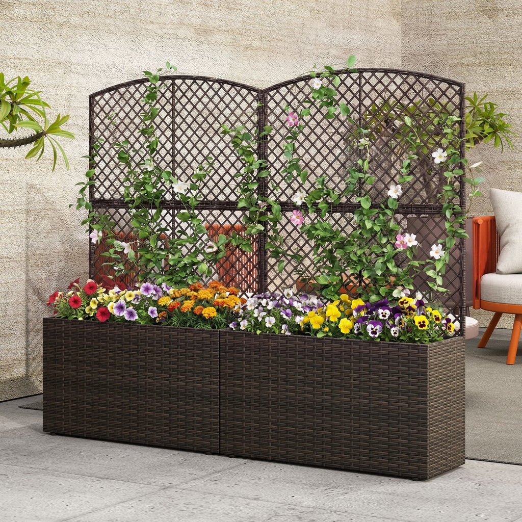 49 Inch Raised Garden Bed with Trellis and Wicker Planter Box