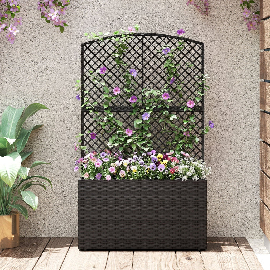 49 Inch Raised Garden Bed with Trellis and Wicker Planter Box