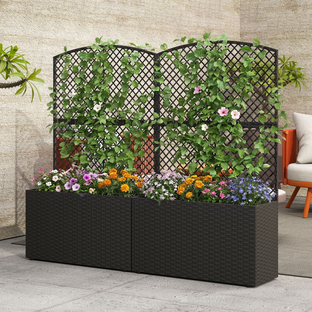 49 Inch Raised Garden Bed with Trellis and Wicker Planter Box