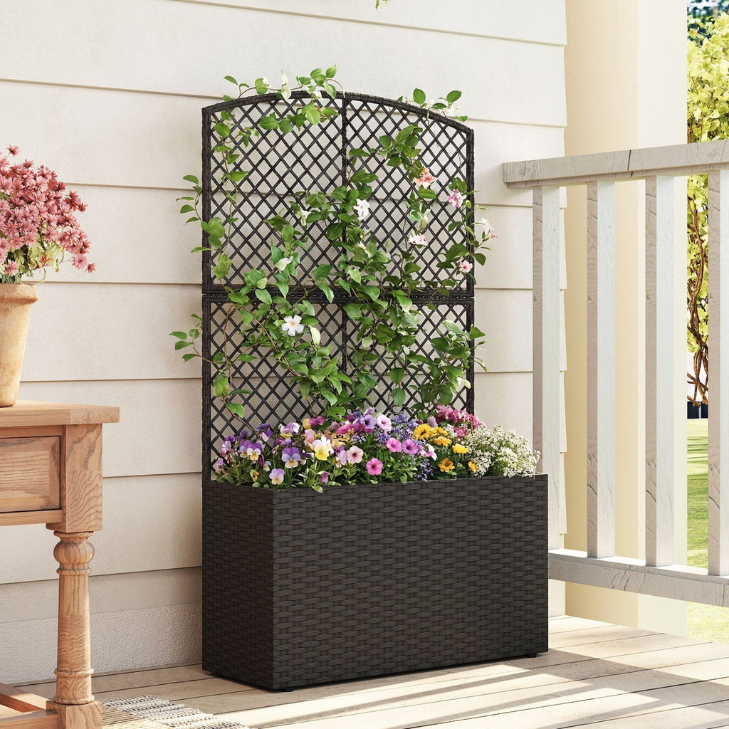 49 Inch Raised Garden Bed with Trellis and Wicker Planter Box