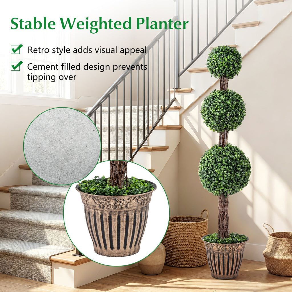 4 FT Artificial Triple Ball Boxwood Tree with Cement-filled Retro Planter