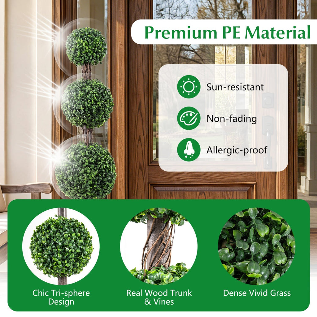 4 FT Artificial Triple Ball Boxwood Tree with Cement-filled Retro Planter
