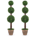 4 FT Artificial Triple Ball Boxwood Tree with Cement-filled Retro Planter Set of 2