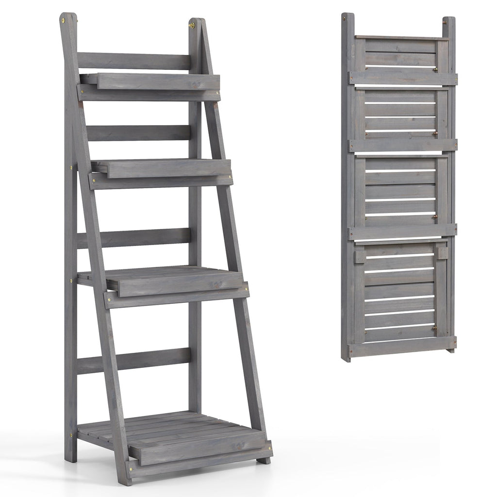 4-Tier Foldable Plant Stand with Slatted Shelves