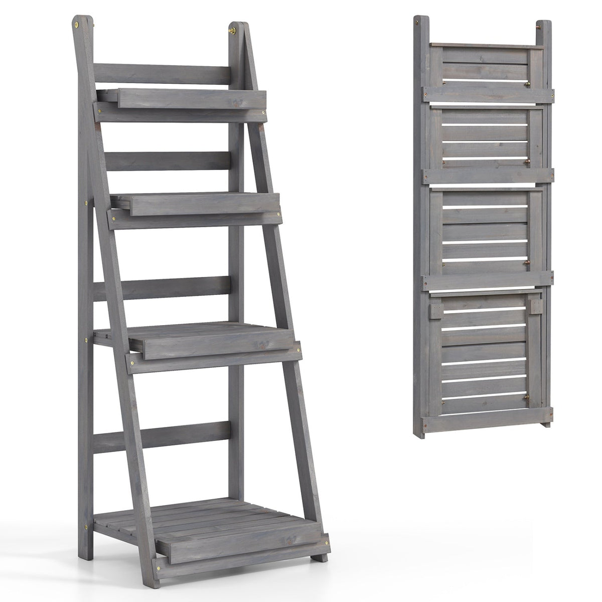 4-Tier Foldable Plant Stand with Slatted Shelves