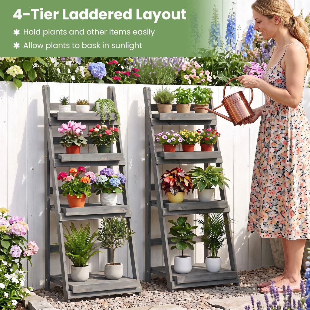 4-Tier Foldable Plant Stand with Slatted Shelves