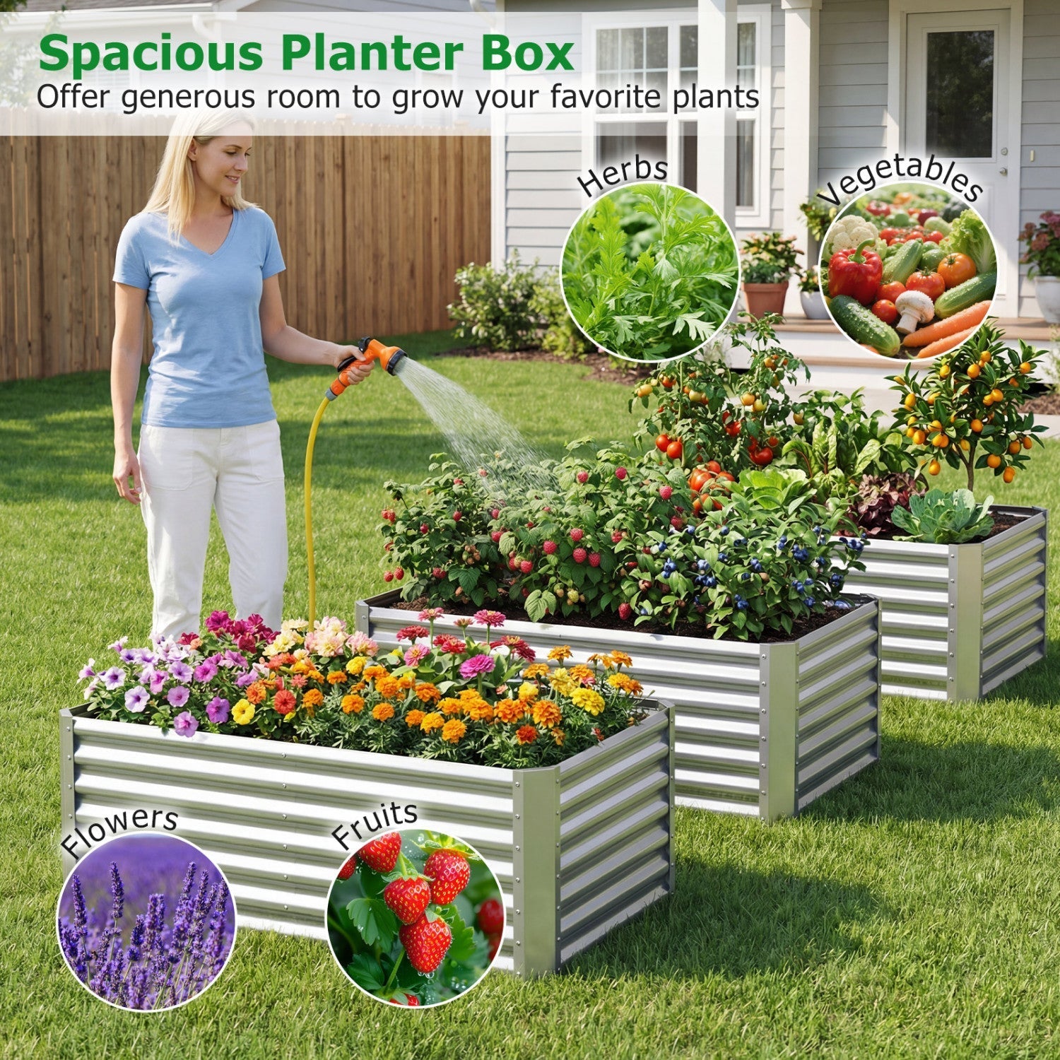 4 x 2 x 2 FT Galvanized Raised Garden Bed Rectangular Galvanized Metal Planter Box