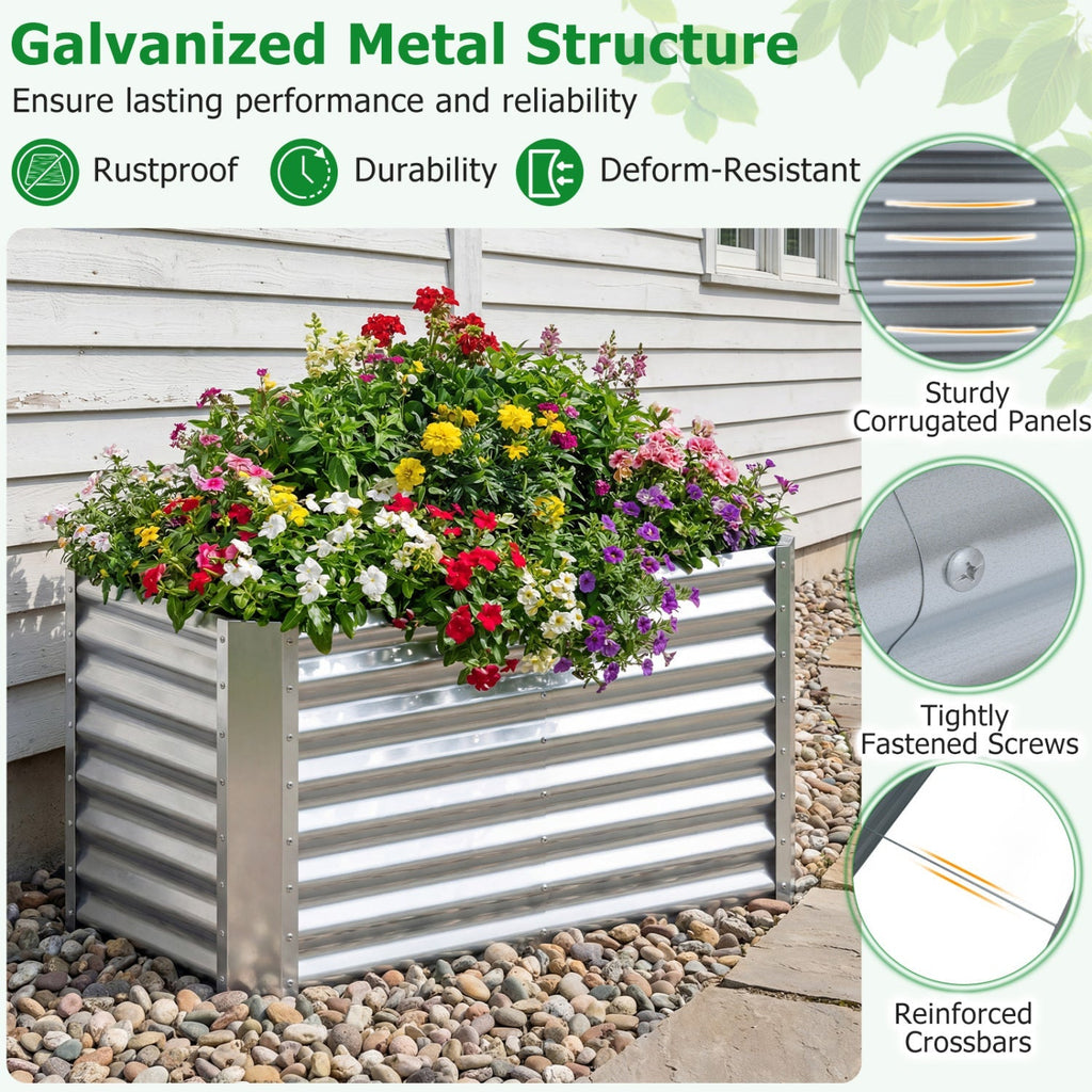 4 x 2 x 2 FT Galvanized Raised Garden Bed Rectangular Galvanized Metal Planter Box