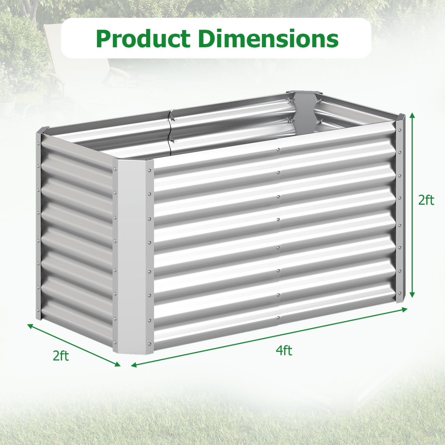 4 x 2 x 2 FT Galvanized Raised Garden Bed Rectangular Galvanized Metal Planter Box