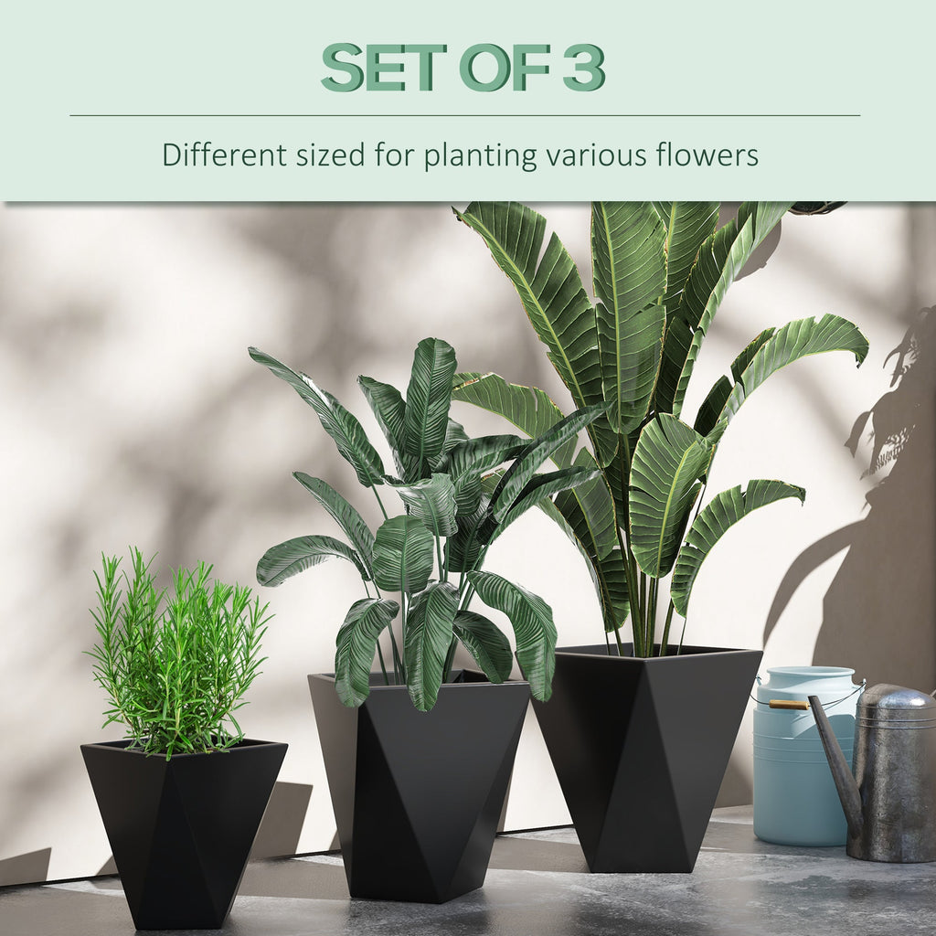 Outsunny Set of 3 Tall Planters, 18', 15.25', 11.75', MgO Indoor Outdoor Planters with Drainage Holes, Stackable Flower Pots for Garden, Patio, Balcony, Front Door, Black