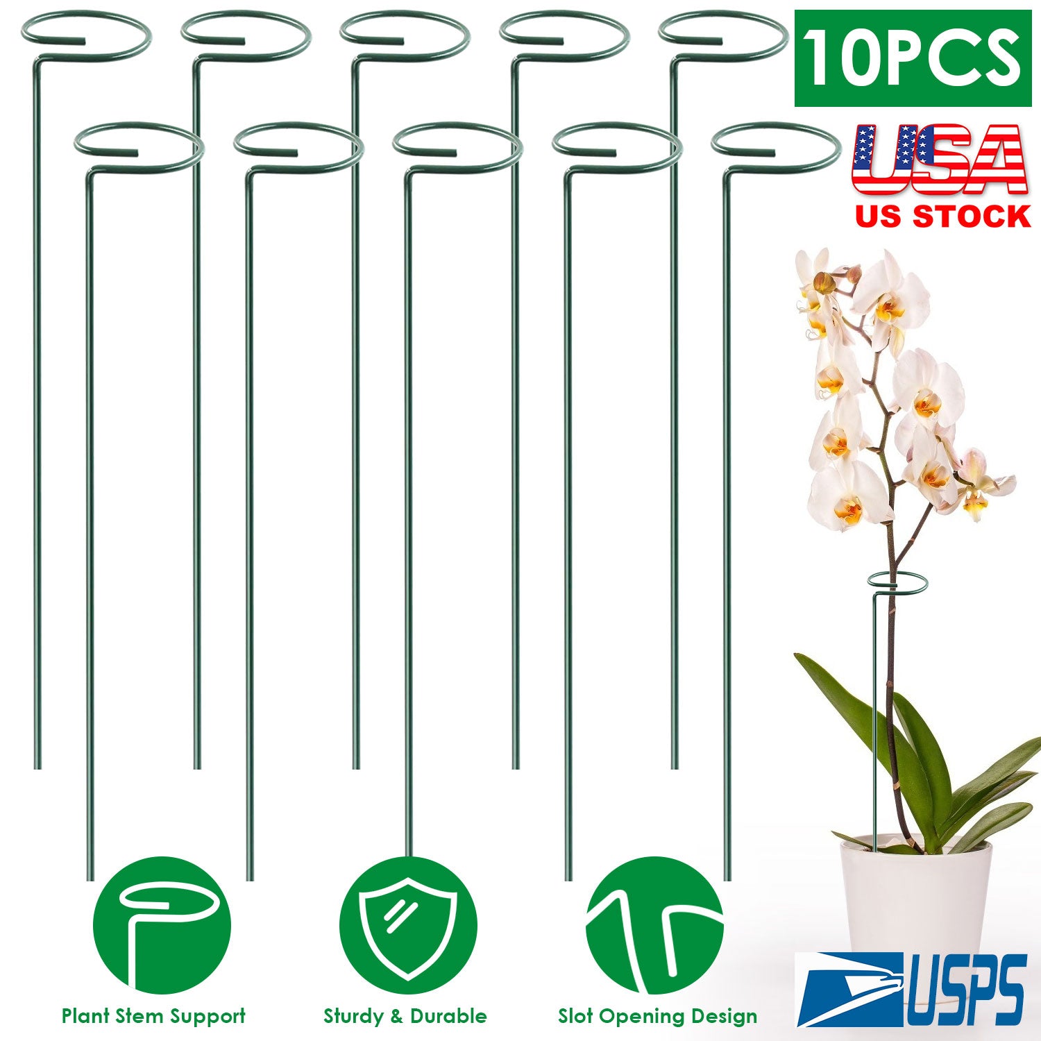 10 Packs 16in Plant Support Stakes Garden Flower Single Stem Support Stake Iron Plant Cage Support Ring For Tomatoes Orchid Lily Peony Rose Flower Ama