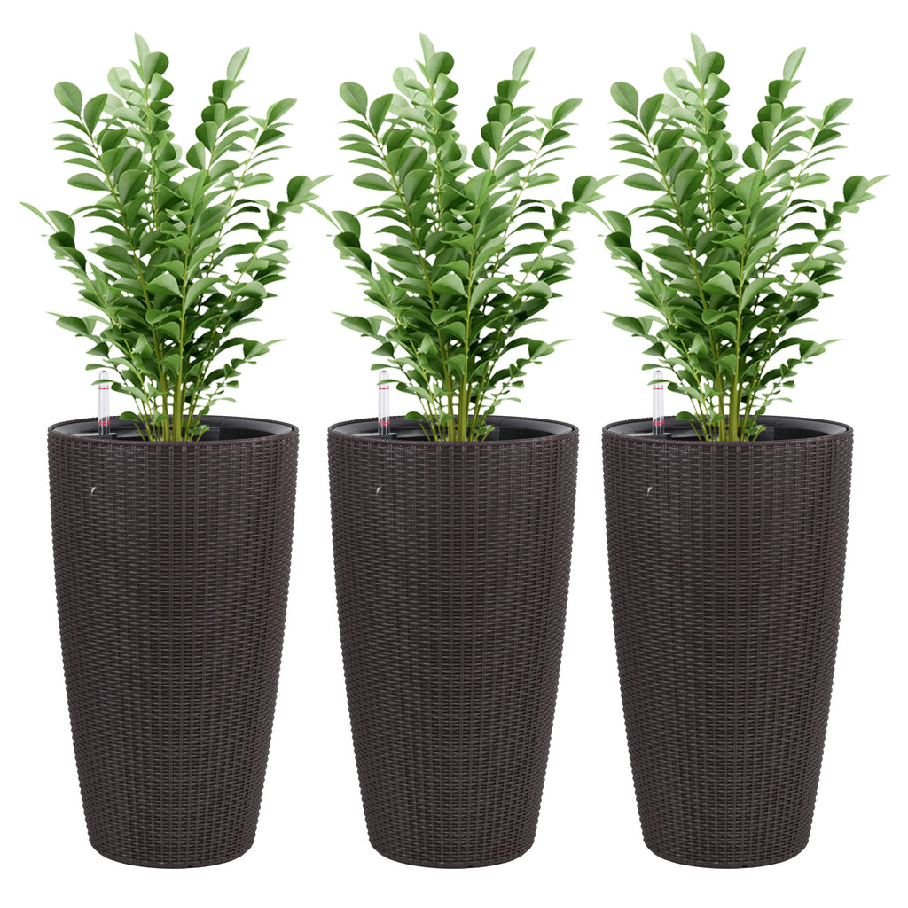 Indoor/Outdoor Modern The appearance is made of imitation rattan Design Planter,22.5 inch Brown Plastic Large Plant Pot With Automatic Watering System for Home and Garden  (Brown, 22.5 inch - 2 Pack)