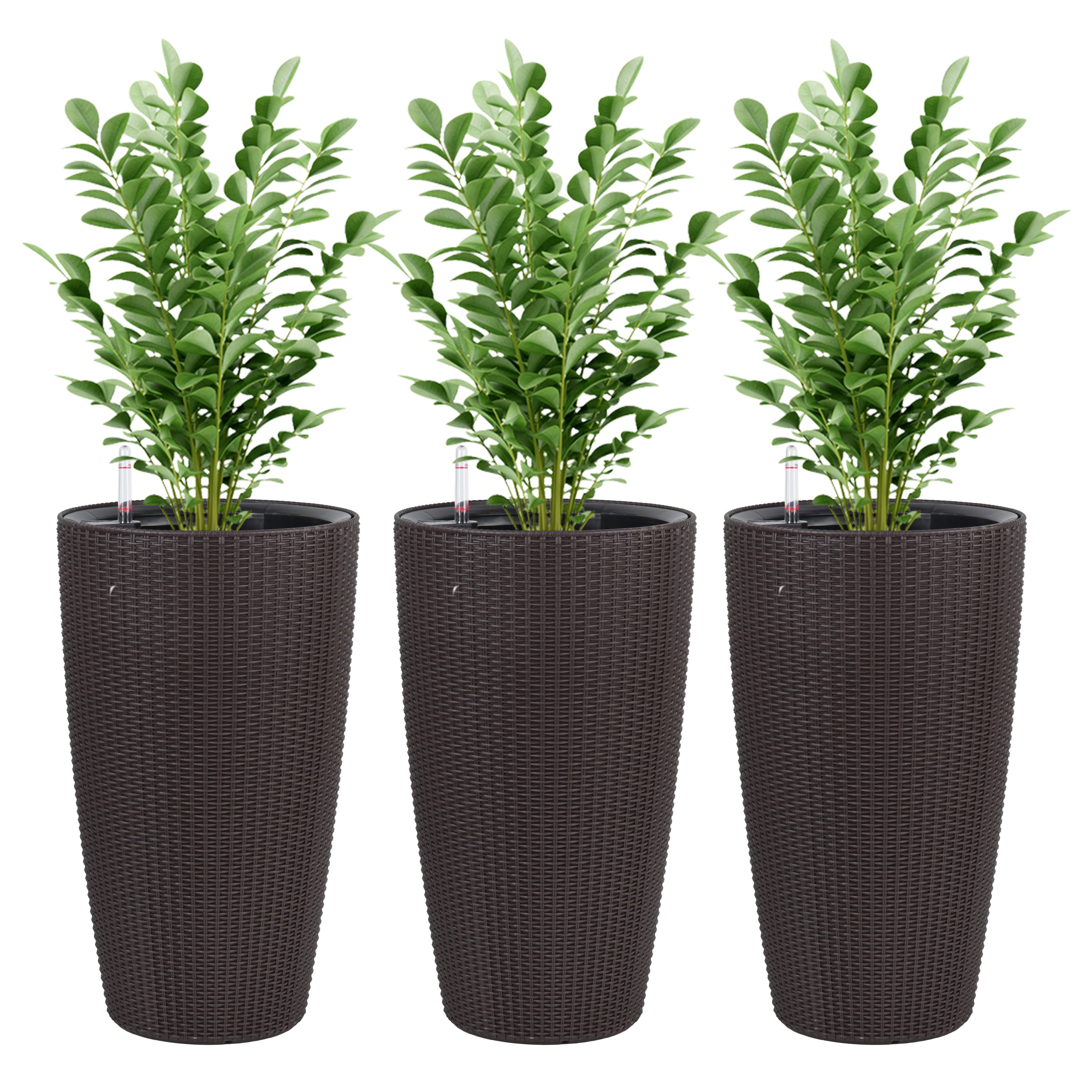 Indoor/Outdoor Modern The appearance is made of imitation rattan Design Planter,22.5 inch Brown Plastic Large Plant Pot With Automatic Watering System for Home and Garden  (Brown, 22.5 inch - 2 Pack)