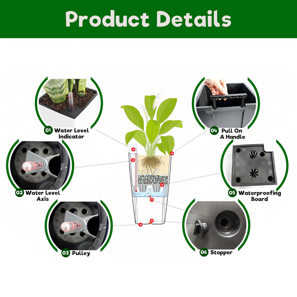 Pack of 2 Brown 22-Inch Faux Rattan Square Planters with Automatic Watering System