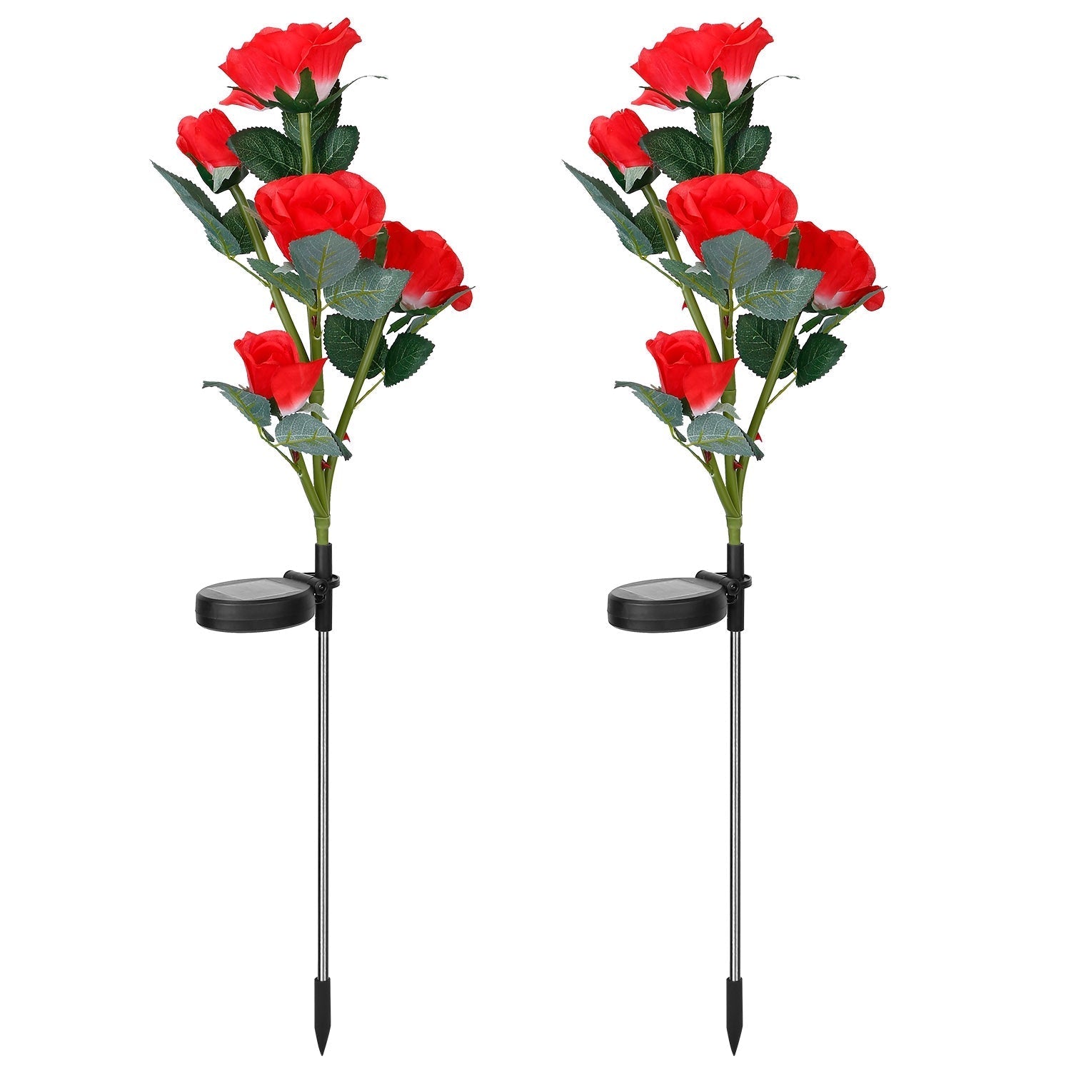 2Pcs Solar Powered Lights Outdoor Rose Flower LED Decorative Lamp Water Resistant Pathway Stake Lights For Garden Patio Yard Walkway