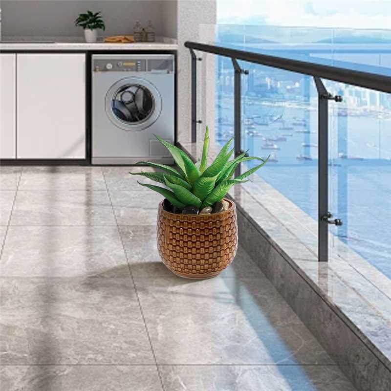 3 Pieces Ceramic Flowerpot, Modern Planter for Patio, Garden or Windowsills - Orange & Dark Brown