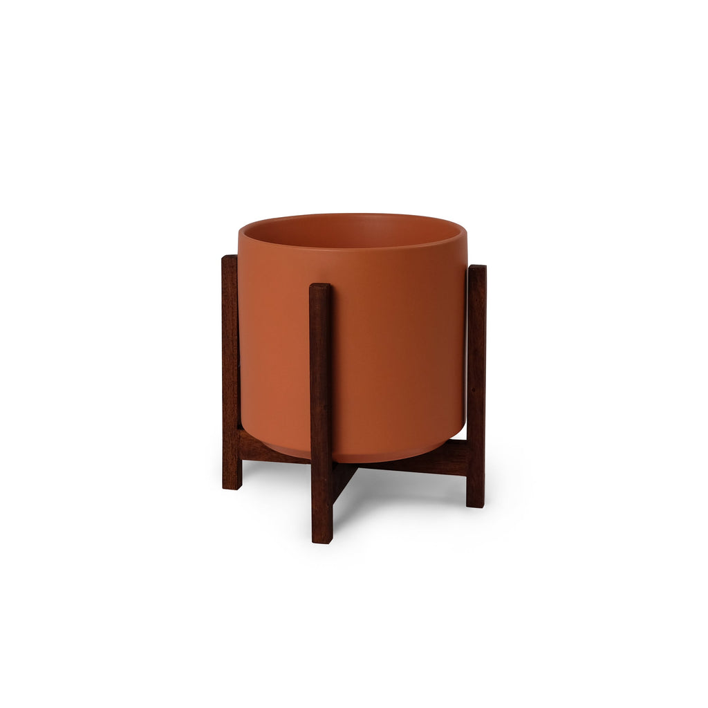Solid Goods Ceramic Cylinder Planter – With or Without Mahogany Stand