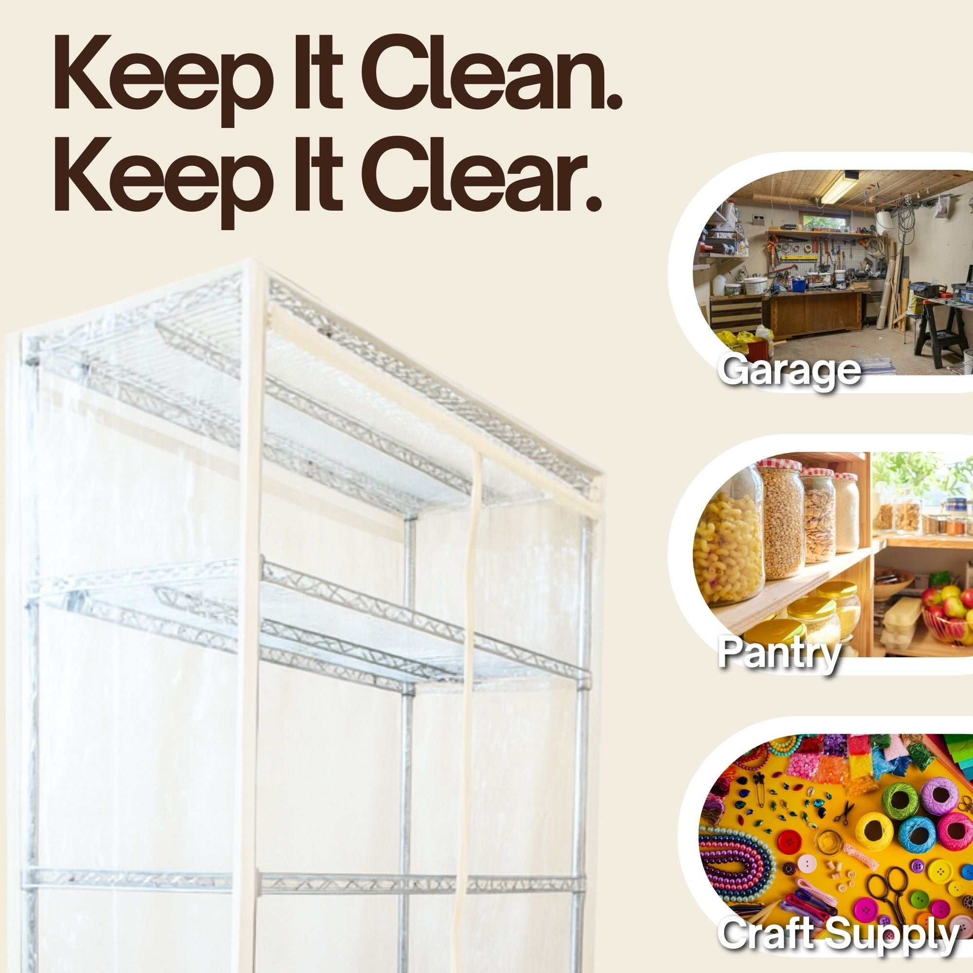 Storage Shelving Unit Cover, fits racks 60" W x 24 D x 72 H All Clear PVC