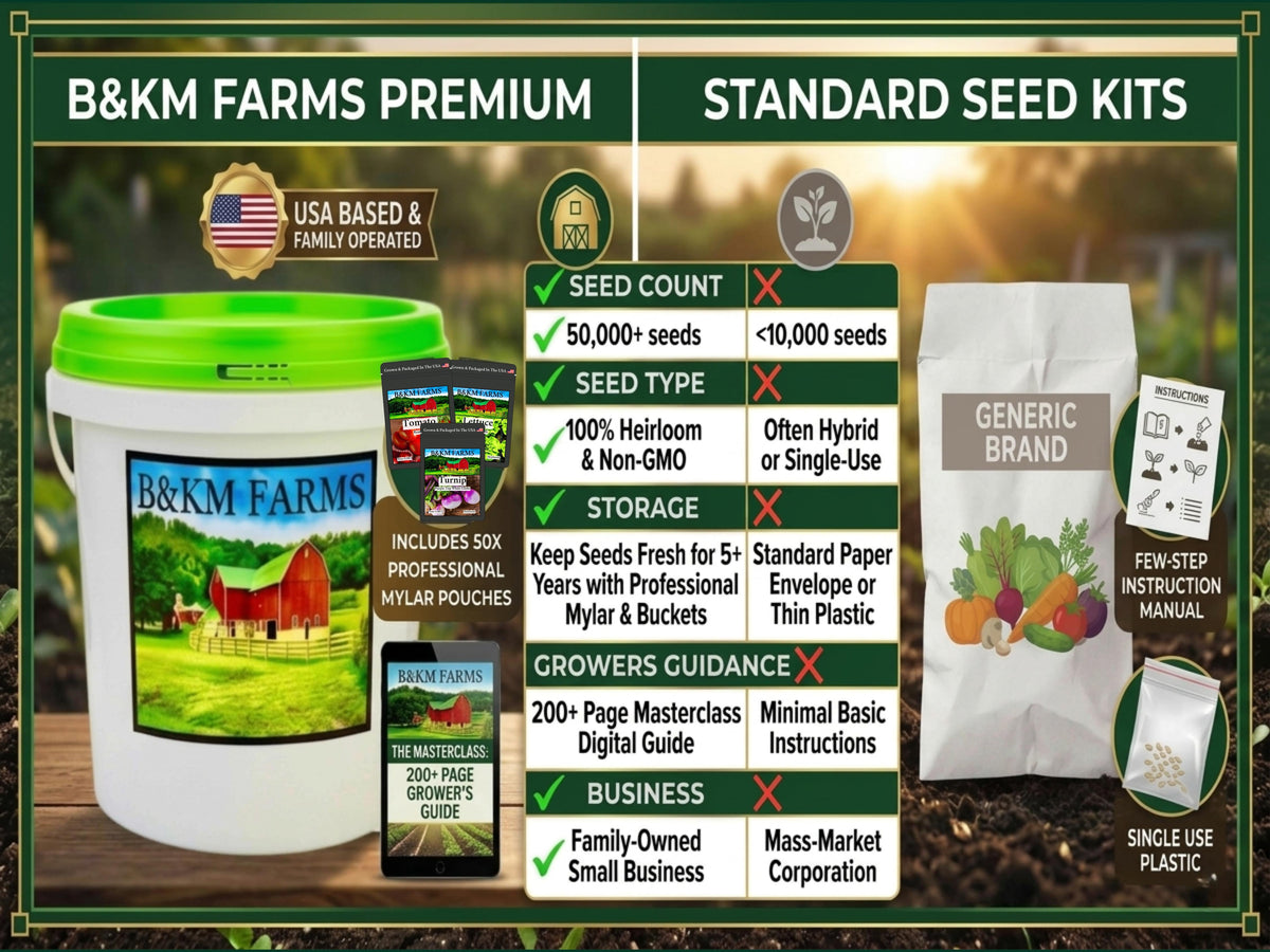 20-50 Varieties - Heirloom Vegetable & Herb Long-Term Seed Vault Bucket – USA Grown, Non-GMO - 10,000-50,000 Seeds