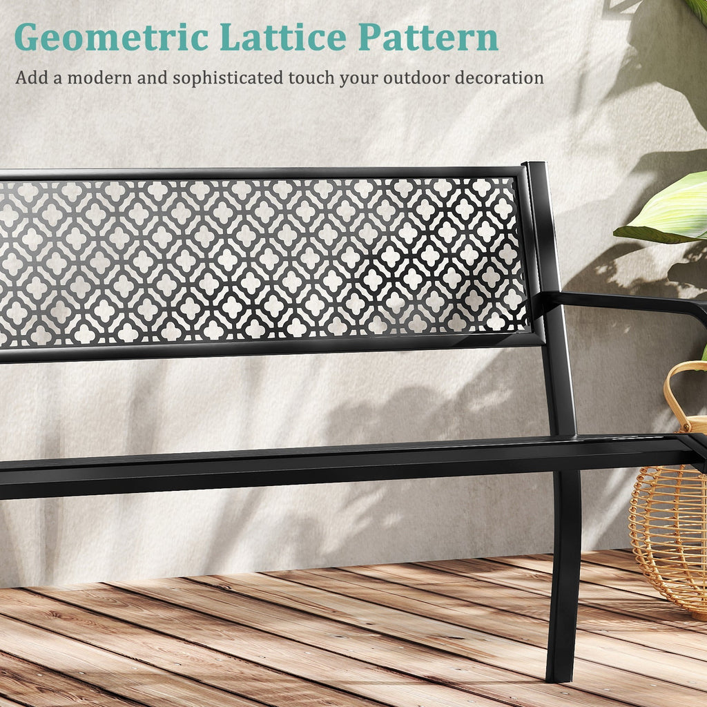 50 Inches Outdoor Garden Bench with Geometric Lattice Backrest and Slatted Seat