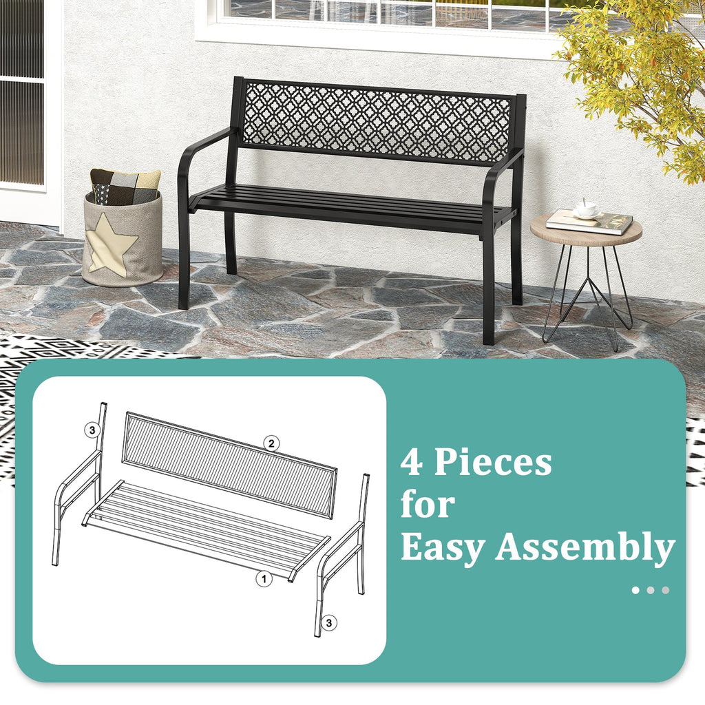 50 Inches Outdoor Garden Bench with Geometric Lattice Backrest and Slatted Seat