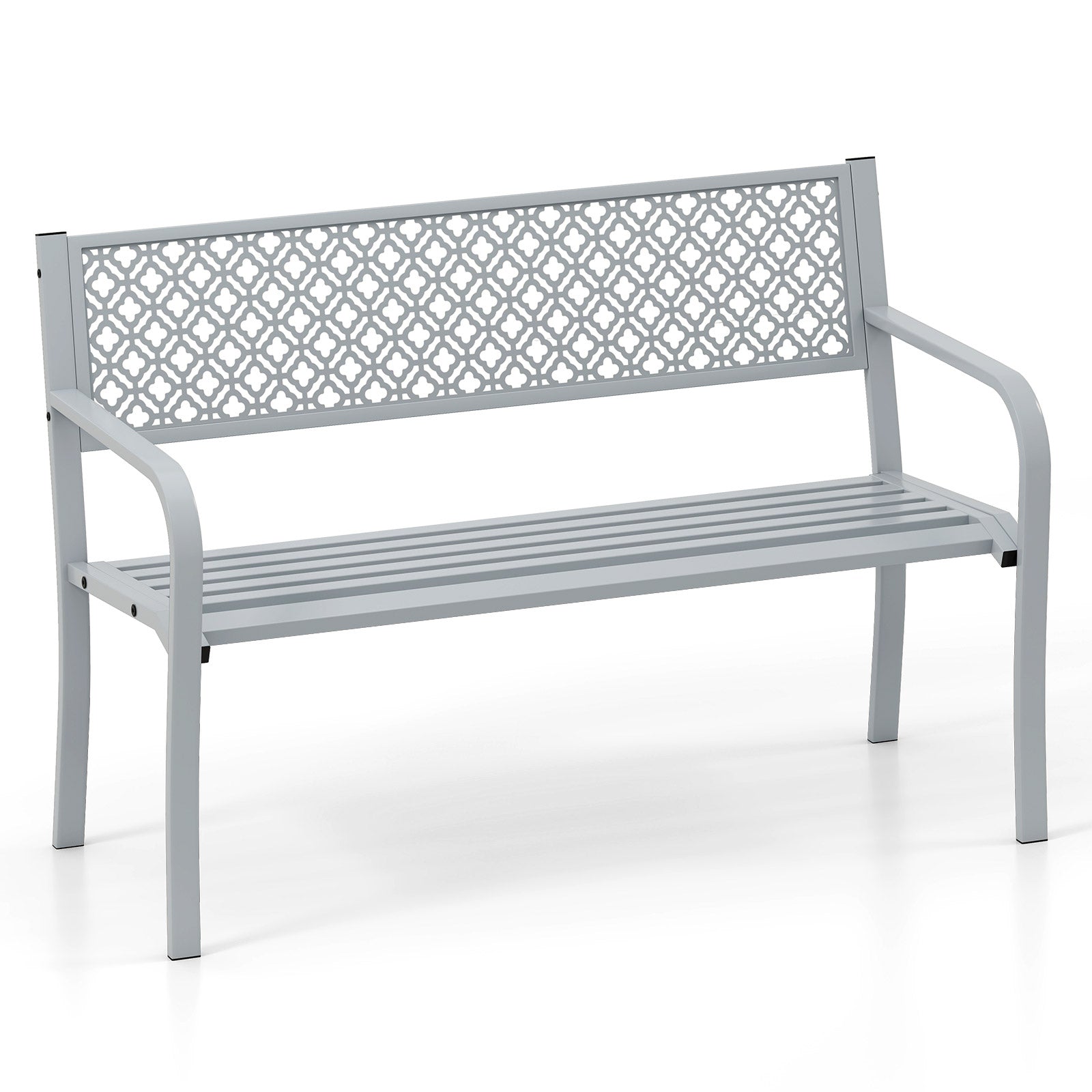 50 Inches Outdoor Garden Bench with Geometric Lattice Backrest and Slatted Seat