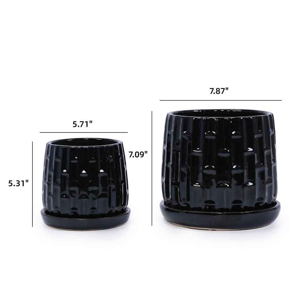 Set of 2 Ceramic Flowerpot, 7' Modern Planter for Patio, Garden, Windowsill - Black