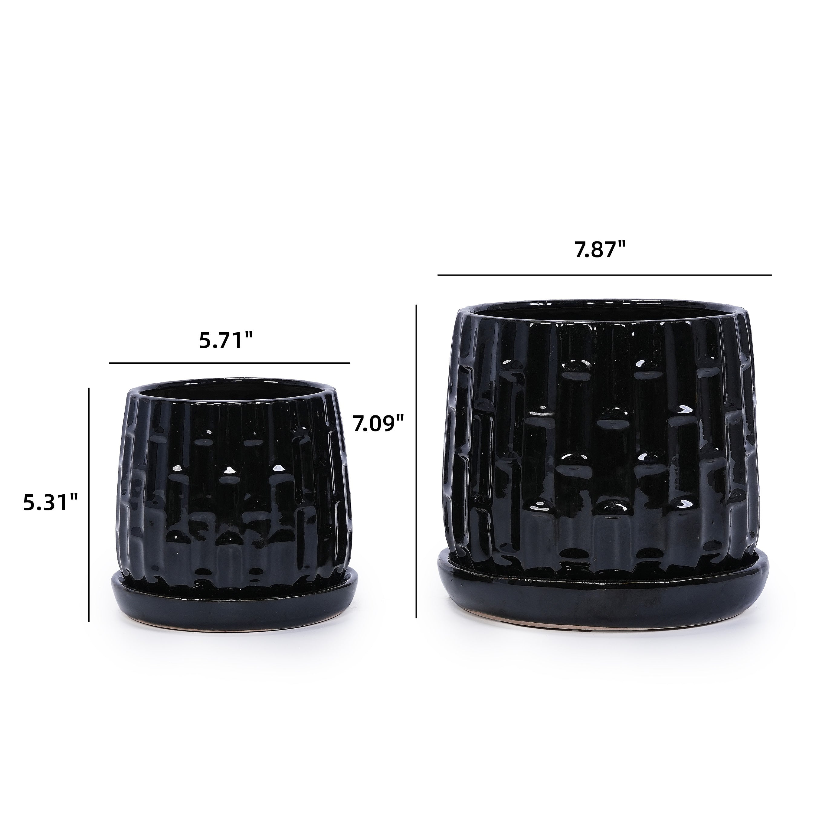 Set of 2 Ceramic Flowerpot, 7' Modern Planter for Patio, Garden, Windowsill - Black