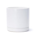 D'vine Dev 8 Inch Ceramic Planter Pot with Drainage Hole and Saucer, Indoor Cylinder Round Planter Pot, White, 94-O-D-1