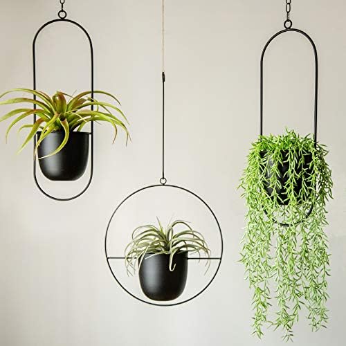 Boho Black Metal Plant Hanger,Metal Wall and Ceiling Hanging Planter, Modern Planter, Mid Century Flower Pot Plant Holder, Minimalist Planter for Indoor Outdoor Home Decor