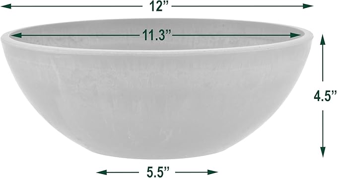PSW Pot M30DC Collection Shallow Garden Bowl Low Planter for Succulents, Bonsai, Fairy Gardens, Herbs, 12-inch, Dark Charcoal